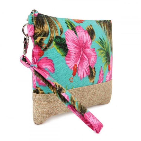 TROPICAL PRINT WRISTLET CANVAS BAG - Picture 2 of 5